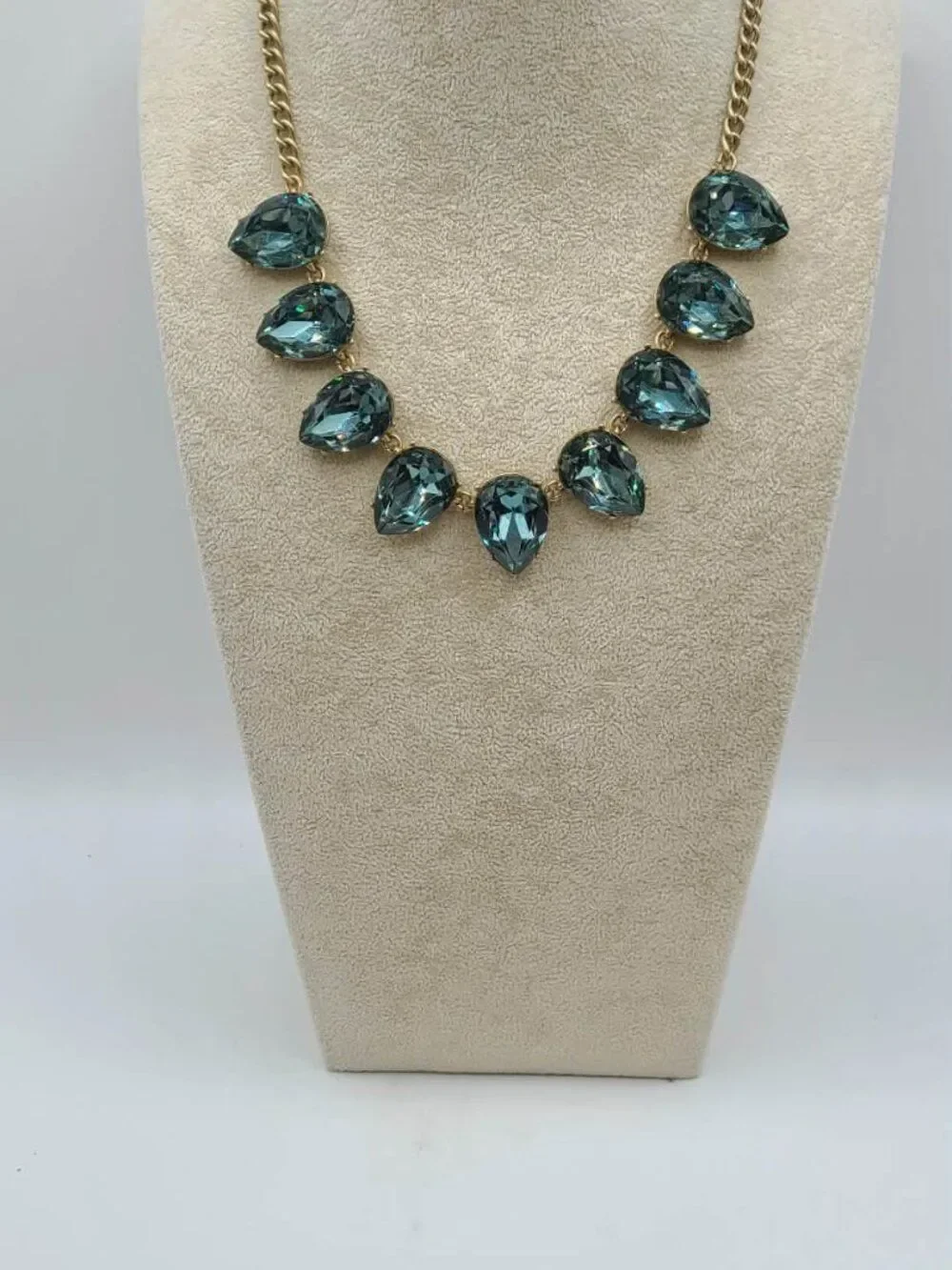 J Crew Aqua Blue Faceted Teardrop Crystal Necklace